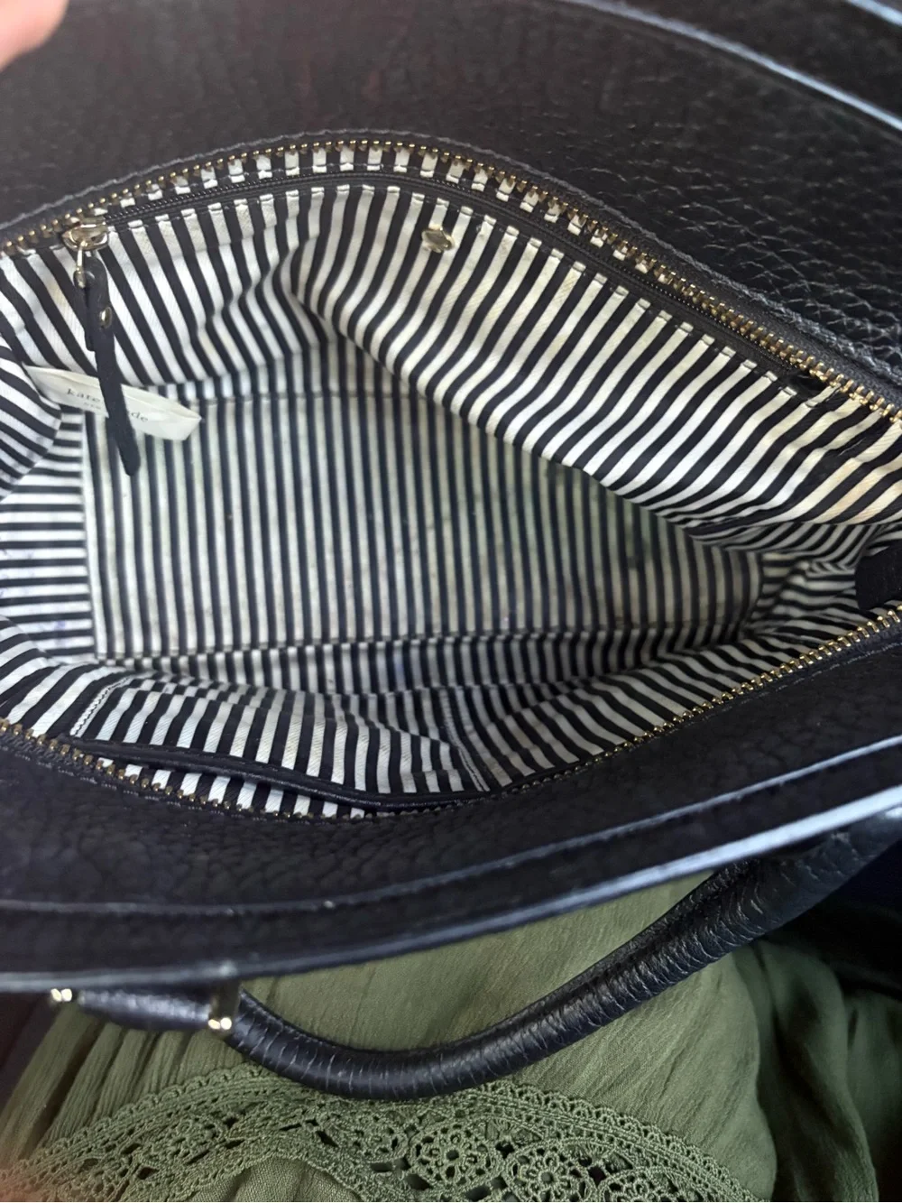 kate spade Black Pebbled Leather Satchel with Cream Contrast Trim